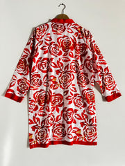 2pc Printed Lilen Dress Orange-White