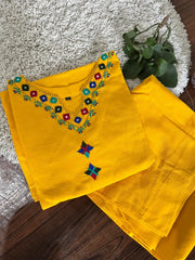 2Pc - Khaddar Hand Embroidered Stitched Suit -Yellow