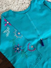 2Pc - Khaddar Hand Embroidered Stitched Suit - Sky Blue