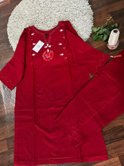 2Pc - Khaddar Hand Embroidered Stitched Suit - Mehroon