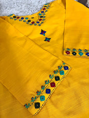 2Pc - Khaddar Hand Embroidered Stitched Suit -Yellow