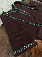 2Pc - Khaddar Hand Embroidered Stitched Suit - Brown