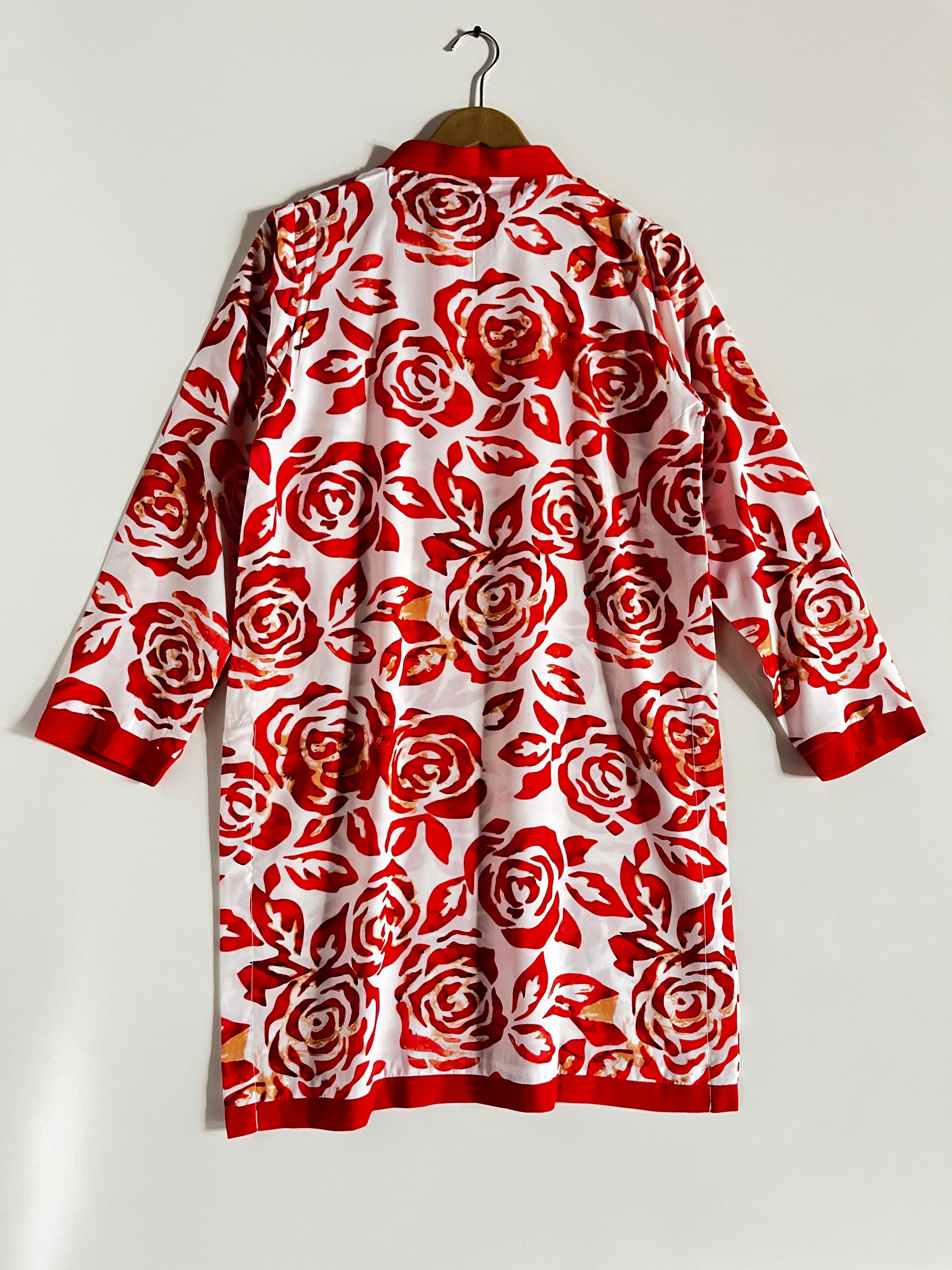 2pc Printed Lilen Dress Orange-White