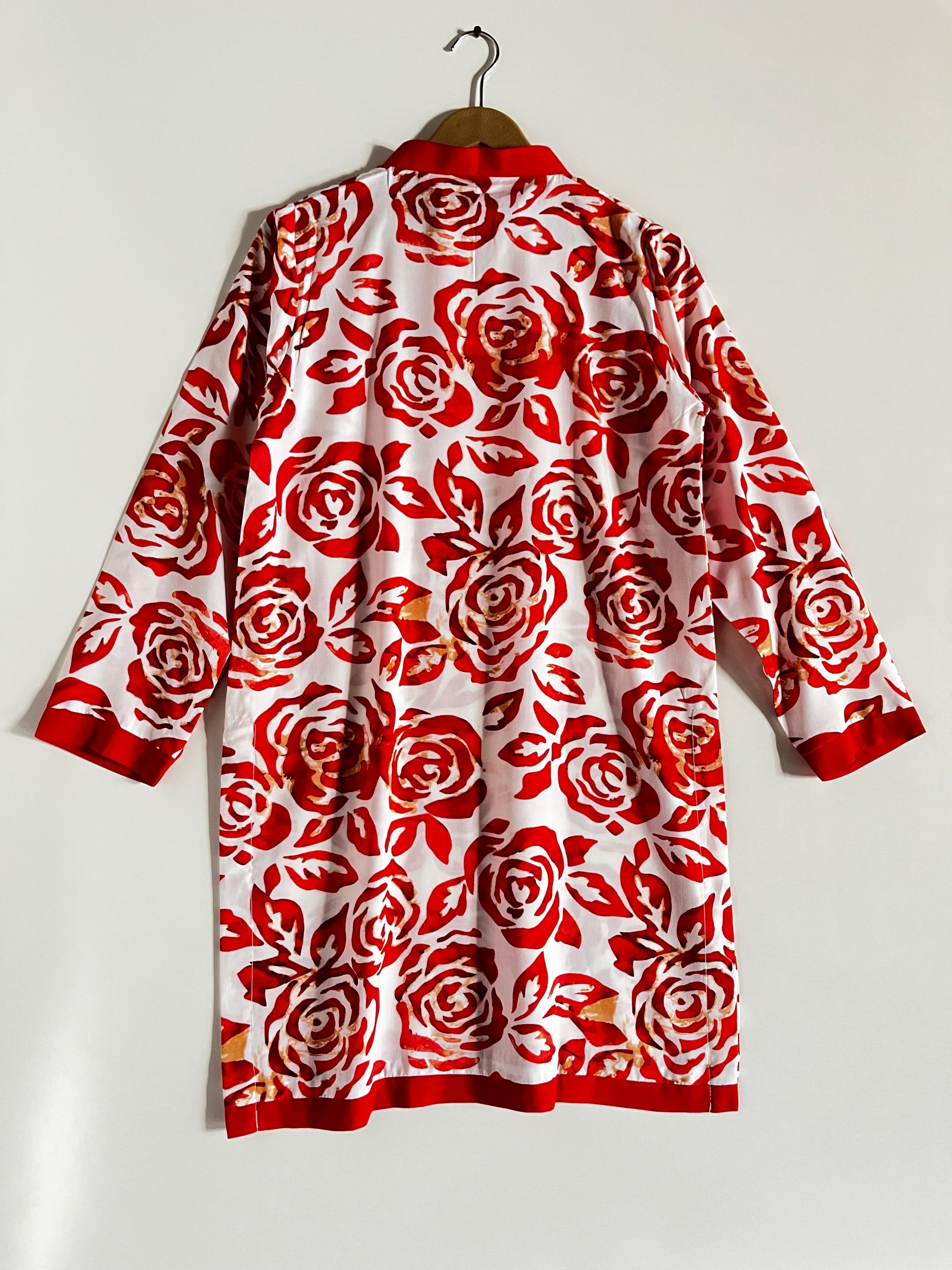 2pc Printed Lilen Dress Orange-White