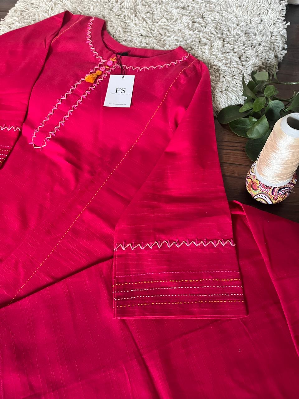 2Pc - Khaddar Hand Embroidered Stitched Suit - Pink