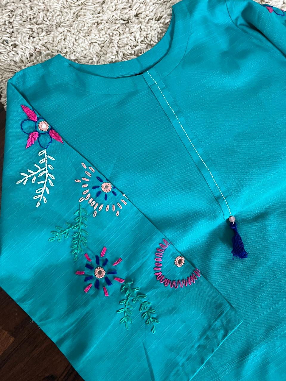 2Pc - Khaddar Hand Embroidered Stitched Suit - Sky Blue