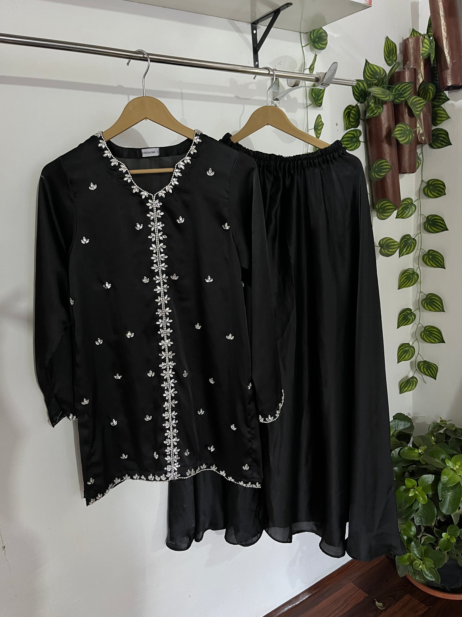 Black silk suit