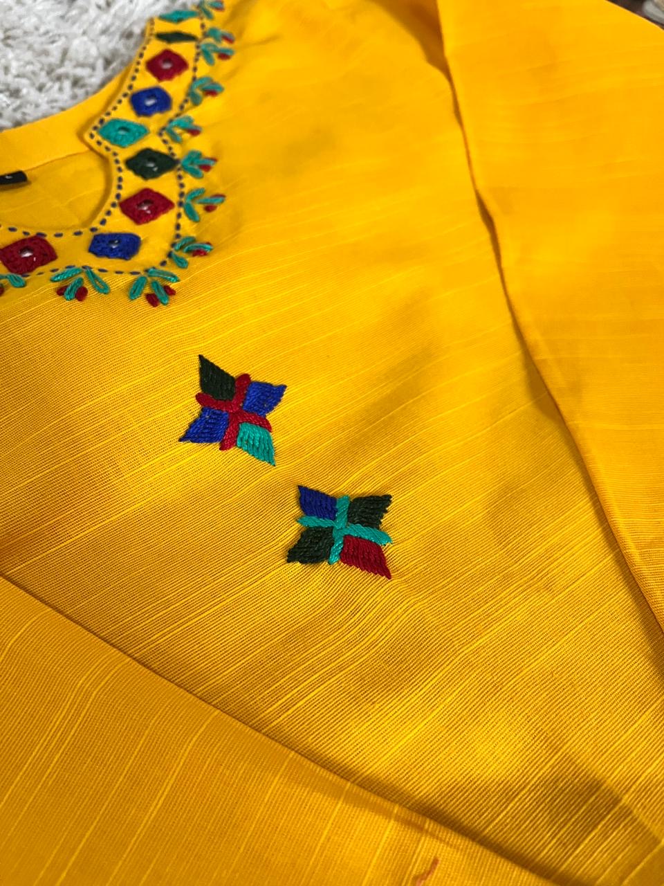 2Pc - Khaddar Hand Embroidered Stitched Suit -Yellow