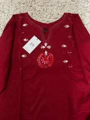 2Pc - Khaddar Hand Embroidered Stitched Suit - Mehroon