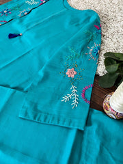 2Pc - Khaddar Hand Embroidered Stitched Suit - Sky Blue