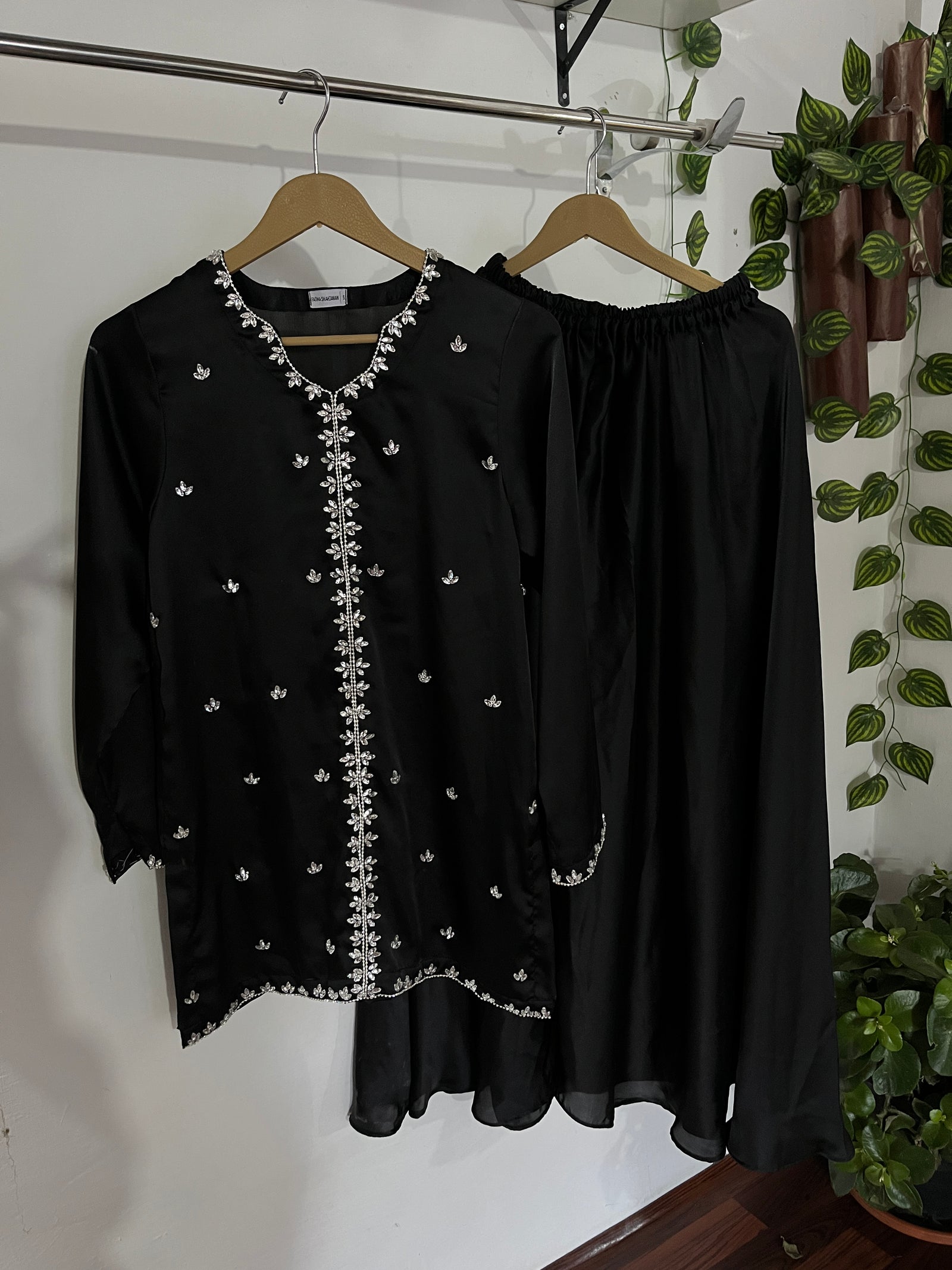 Black silk suit