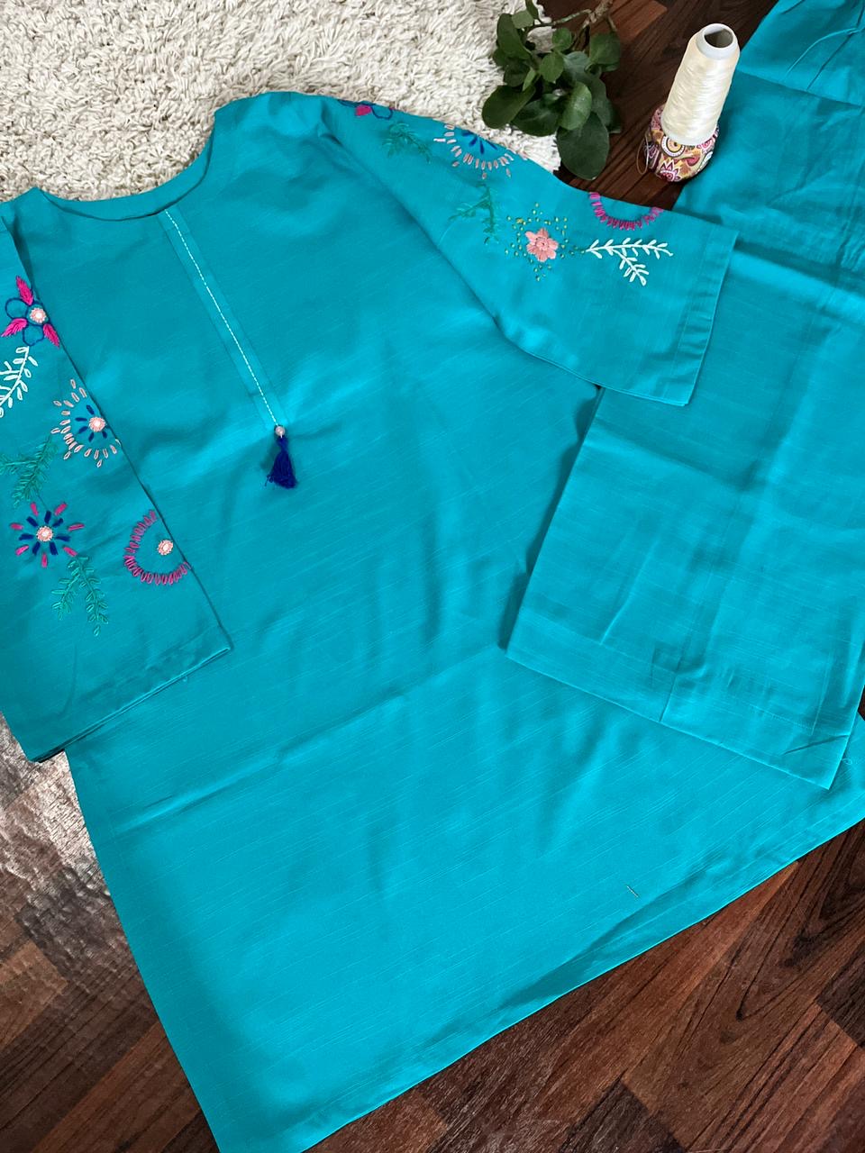 2Pc - Khaddar Hand Embroidered Stitched Suit - Sky Blue