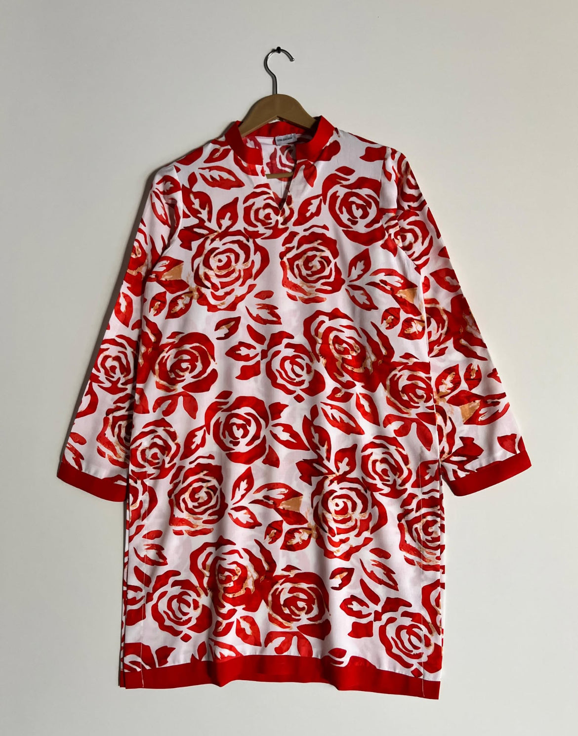 2pc Printed Lilen Dress Orange-White